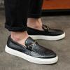 Men's Casual Shoes Embossed Leather Men Classic Buckle Horsebit Loafers Mens Slip-on Board Shoes Outdoor Flats New