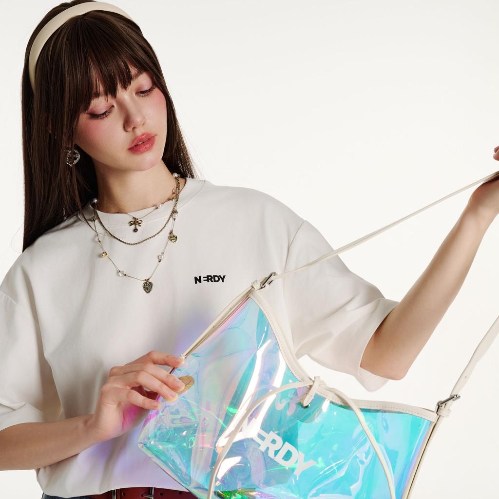 New NERDY Polyvinyl Chloride PVC Combined With Polyurethane Shoulder Bag Regular Women's White PNEC24BG10