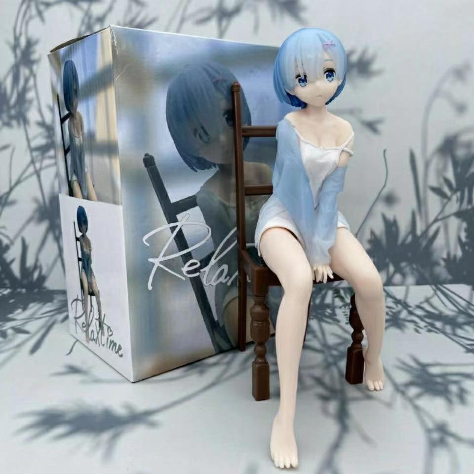 20CM Anime Figure Re:Zero kara Hajimeru Isekai Seikatsu Rem Ram Pajamas Sitting Chair Cute Model PVC Doll Toys Ornaments