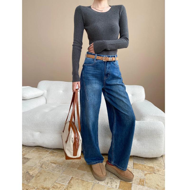 Sinan High Waist Blogger Style Loose Jeans with Double Pocket SN8139 28 джинсовый синий
