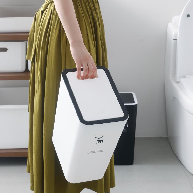 Luxurious Press-Lid Large Capacity Plastic Trash Can for Home, Kitchen, Bathroom, and Living Room