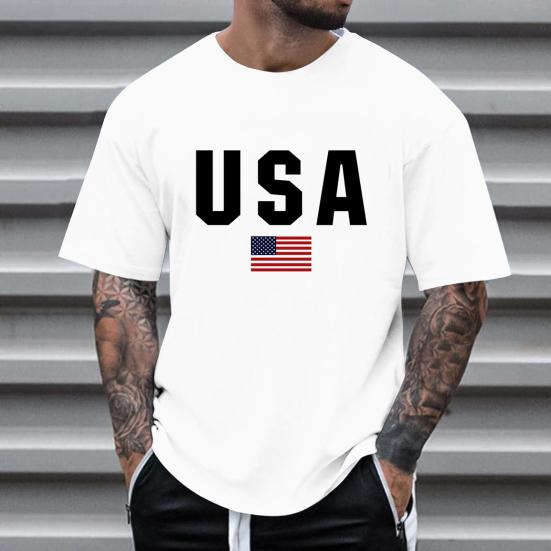 Herre T-skjorte Rund Hals Kort Erme Slim Fit T-skjorte USA Mønster Allsidig T-skjorte Topper Løping Fitness Topper Hverdagsbruk