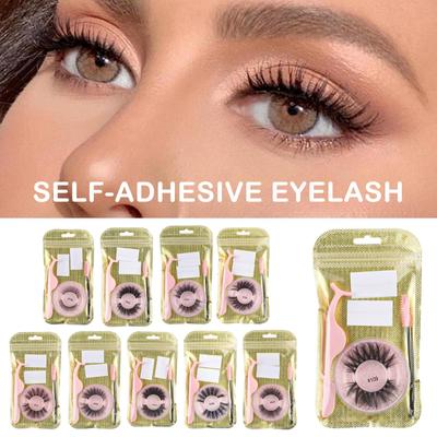 1 Set Natural False Eyelashes Wispy Handmade 3d Mink Self-Adhesive Glue Makeup Lashes Glue-Free E4M9