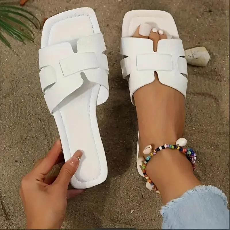 Einfarbige Damen-Hausschuhe und Sandalen, lässige offene Sommerschuhe mit flacher Sohle, flache Absätze, rutschfest, vielseitig und bequem für die Füße.