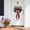 Patriotic Heart Shaped Wreath with Artificial Roses and Star Pattern Ribbon Rustic Home Wall Hanging Decoration for Seasonal Indoor Outdoor Use