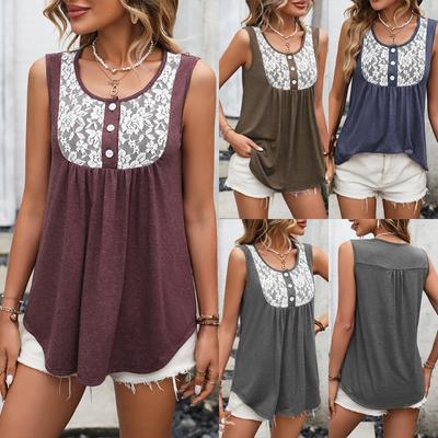 Women's Lace Patchwork T-Shirts Doll Neck Loose Comfortable Knitted Vest Top