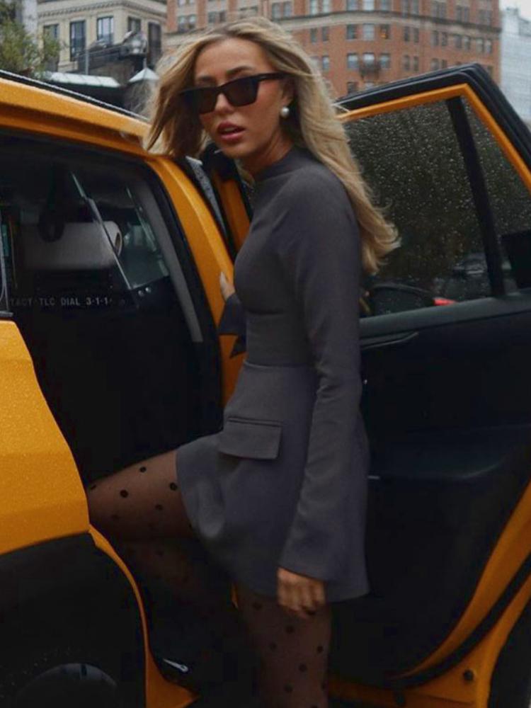 Gotisk Y2k Ny One Piece Dress Kvinner Solid Pocket Vintage High Street Kjoler Kvinne Koreansk Mote Patchwork Uformelle Slanke Klær 2024