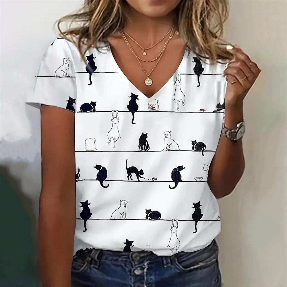 Women's T-shirt with cat print casual short sleeved 3D T-shirt