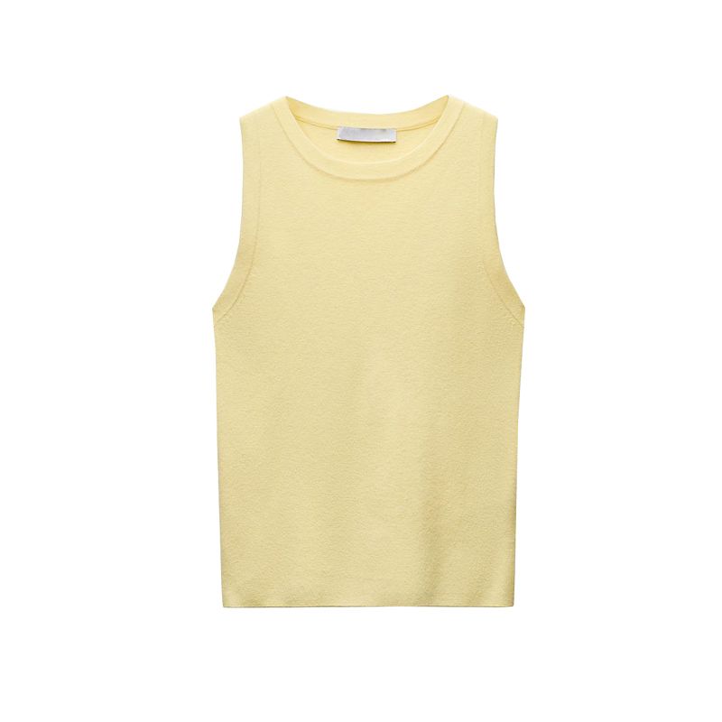 Spring New Women's Clothing Japanese Lazy Style Pure Color Sleeveless round Neck Plain Stitch Knitting Tops 5755128
