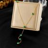 Gold Y-Necklace with Green Heart Gems, Dainty Lariat Pendant Necklace for Women Party Jewelry Gift