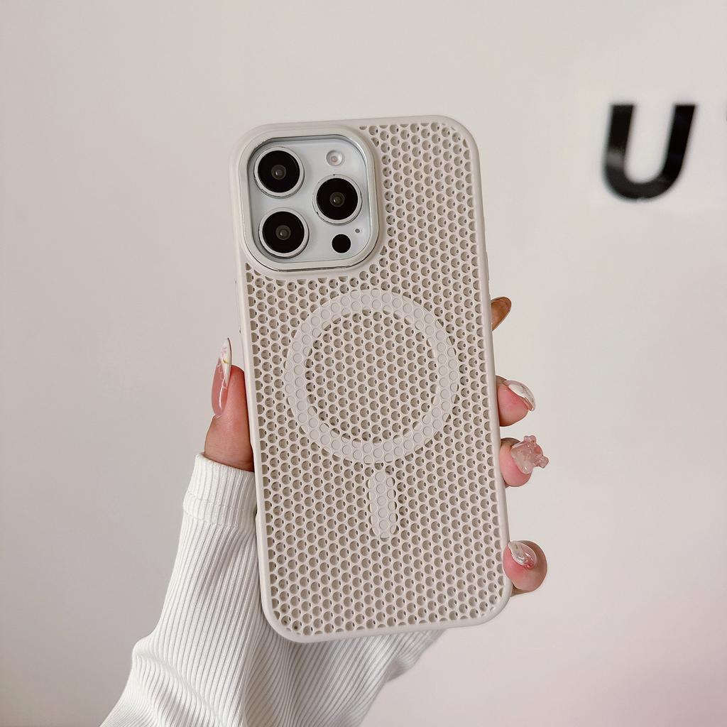 New Fashion for iPhone 16 Pro Max Phone Case Breathable Cooling Honeycomb Heat Dissipation Wireless Charging Skin Protection