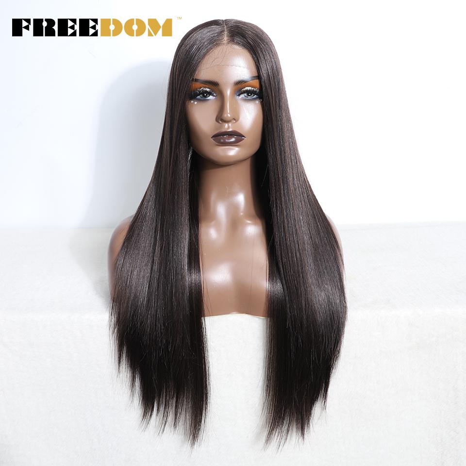 

FREEDOM Straight Synthetic Lace Front Wigs For Women Ombre Brown Red Blonde Lace Wig 28 Inch Heat Resistant Cosplay Wigs (as the picture,28inches)