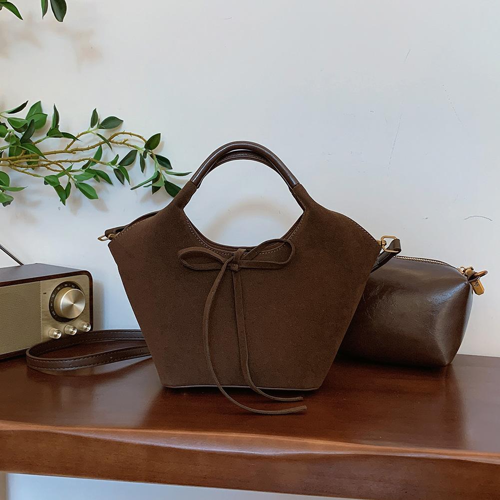 

Shoulder Bag for Women Adjustable Strap Handbag PU Leather Bow Top Handle Bag Trendy Tote Bag for Commuting Travel кофейный