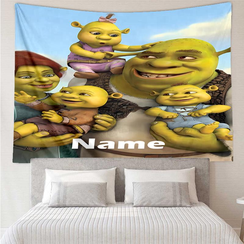 Custom Name Shrek Print Tapestry, Backdrop, Easy Setup, Ideal for Bedroom, Office & Living Room, with Aesthetic Wall Hanging Decor.