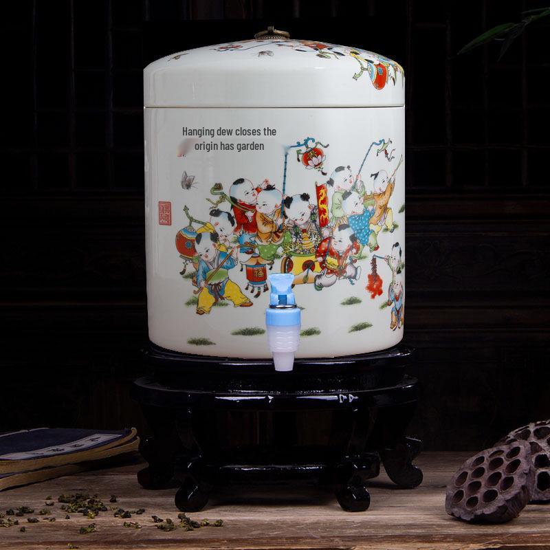 Large Ceramic Filtered Water Dispenser with Faucet and Lid