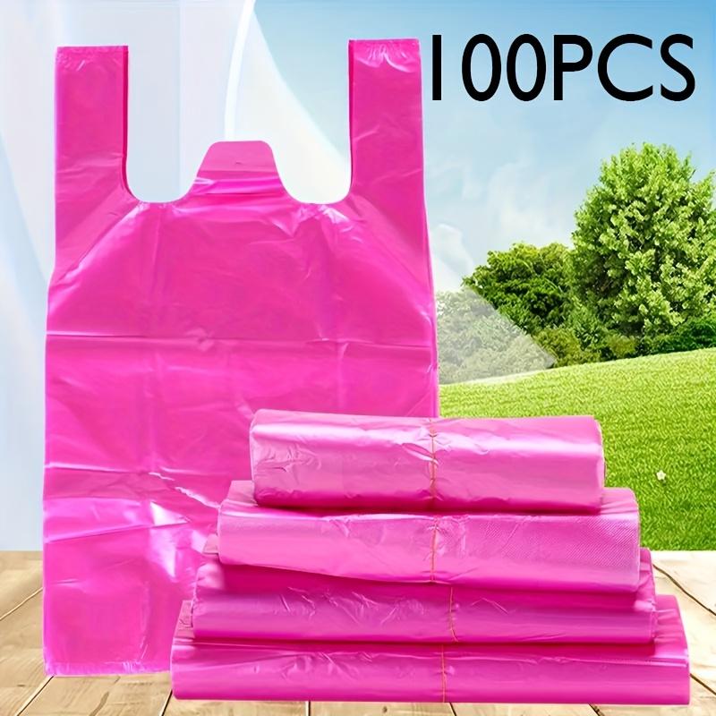 

100/200 шт. Большие Утолщенные Многофункциональные Пакеты для Покупок в Супермаркете, Пакеты-Майки, Одноразовые Пакеты, Пластиковые Пакеты 100pcs розовый