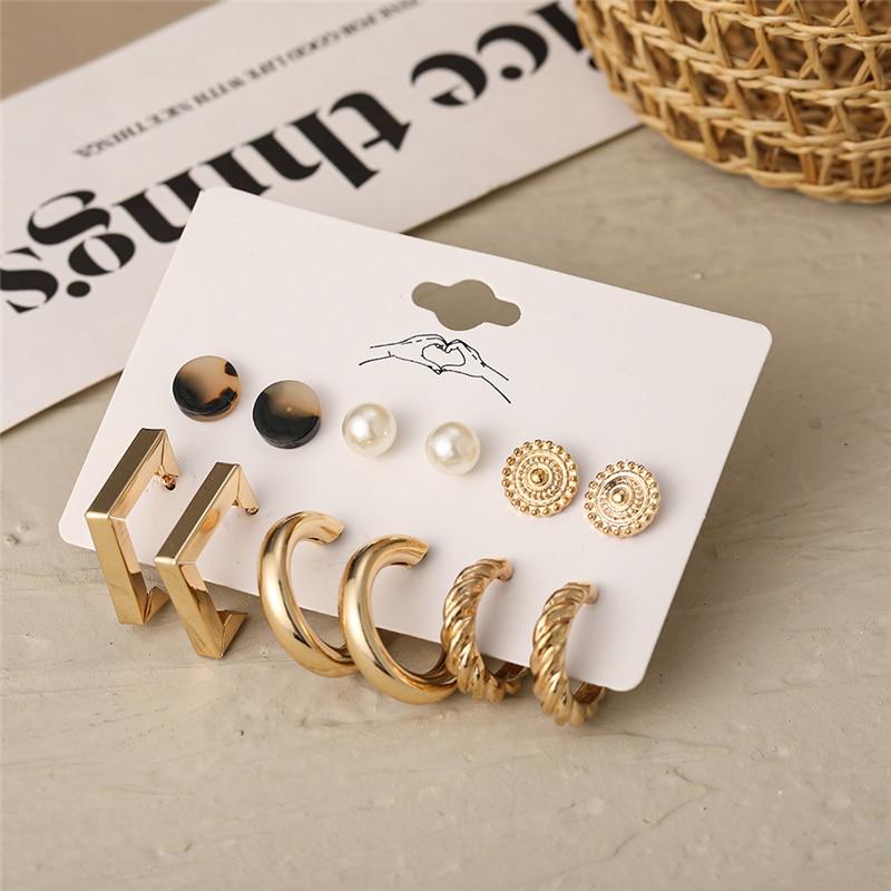 IF ME Trendy Geometirc Gold Round Hoop Earrings Set For Women Big Leopard Resin Hoop Earrings Accessories Jewelry Party