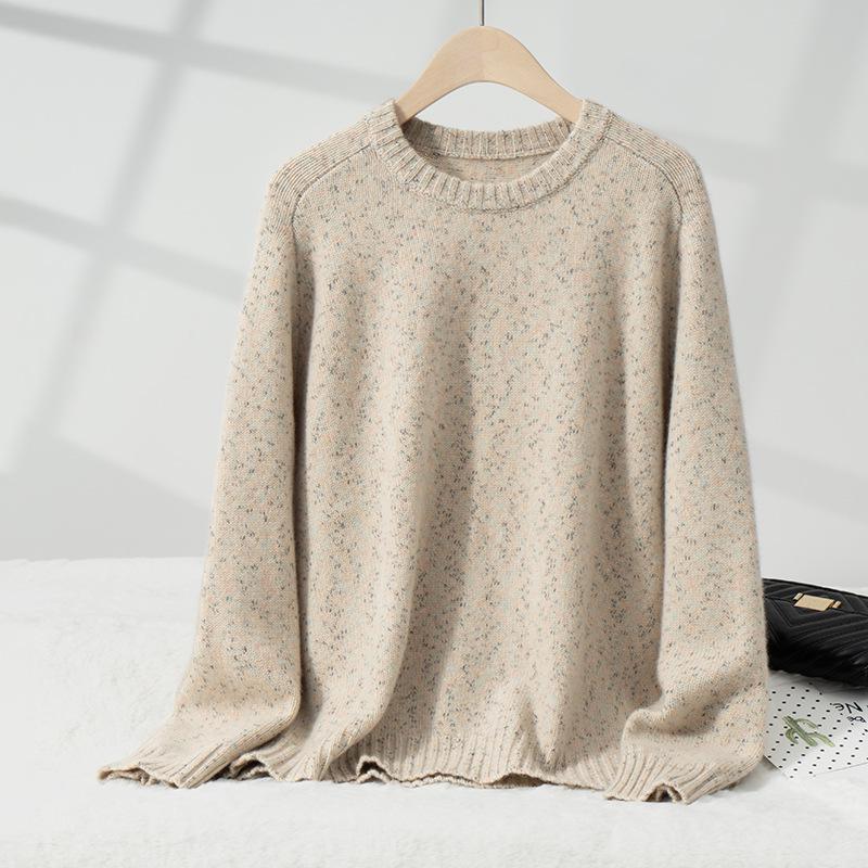 Cashmere Women's Loose Space-Dyed Round Neck Pullover Sweater - Winter Thickened Long Sleeve Knitwear