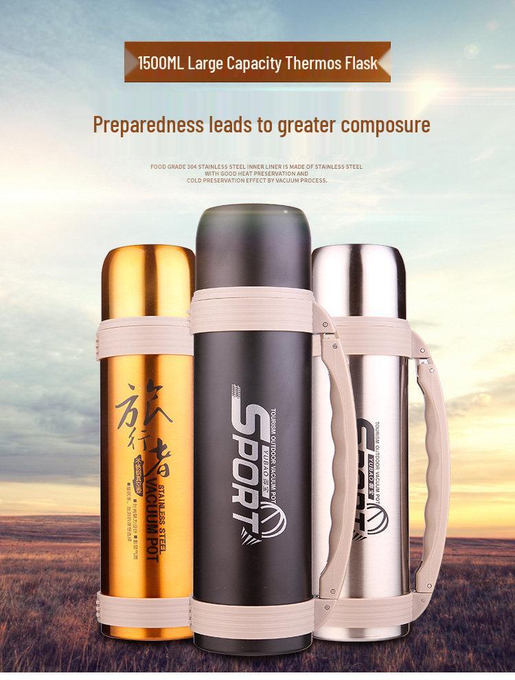 Men's 1500ml Stainless Steel Travel Thermos Flask - Large Capacity Outdoor Vacuum Bottle