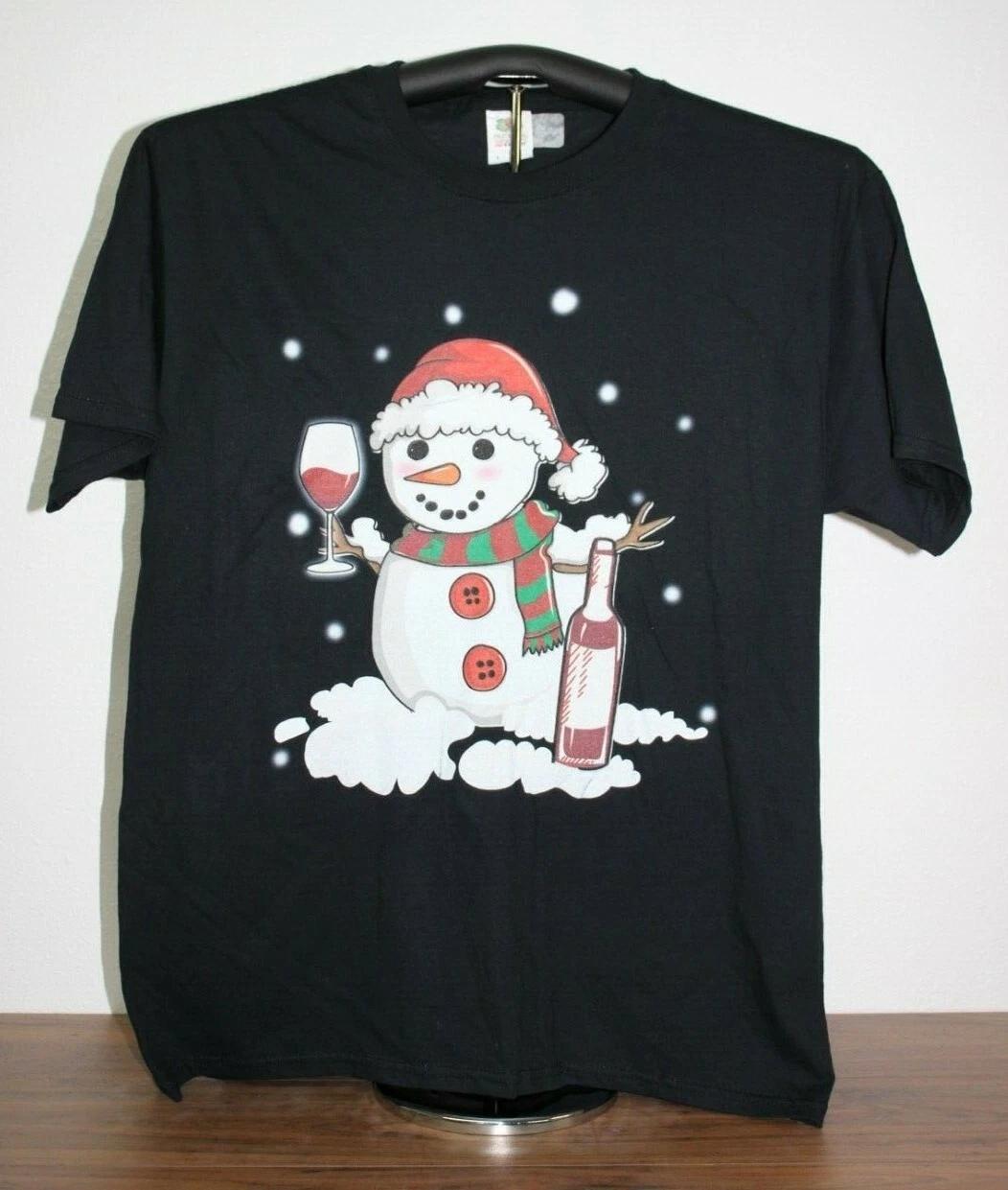 

Snowman Drinking Wine 100% Cotton T-shirt Mens Tees Top Large, Black S