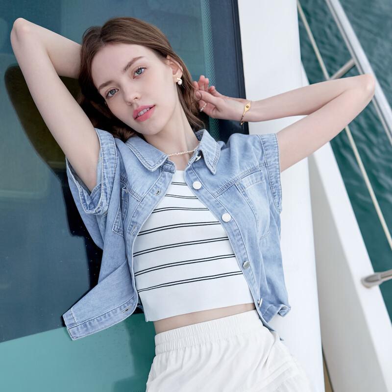 Betu Women's Summer Denim Short-Sleeved Shirt Jacket
