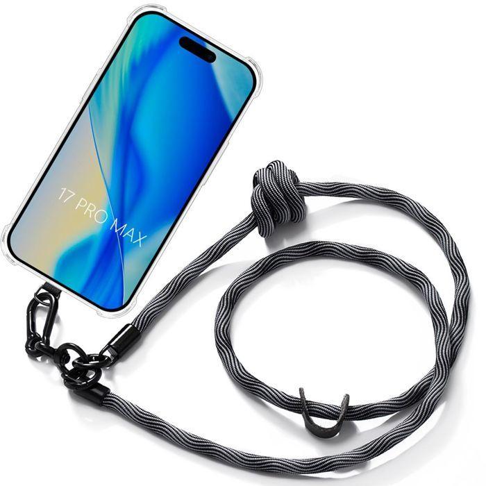 Coque avec Cordon - BOOLING - pour iPhone 17 Pro Max - Antichoc Coin Renforcé - Bandoulière Amovible Gris