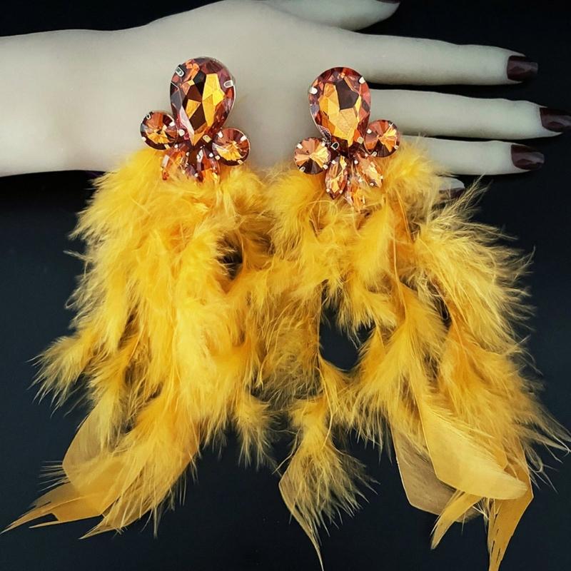 Hypoallergenically Feather Crystal Earrings Lightweight Alloy Long Drop Jewelry Ear Accessories for Women Gift