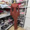 2025 Stylish Semi-High Neck Pleated Slim Fit Long Sleeve Bodycon Dress for Women