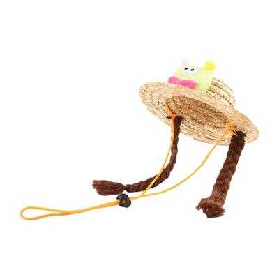 Sombrero de Paja para Cachorro Gorro de Sol para Perros con Trenzas Suministros Sombrerería Sombrero de Diablo Sombrero de Verano con Correa Cinturón Accesorios para Fotos