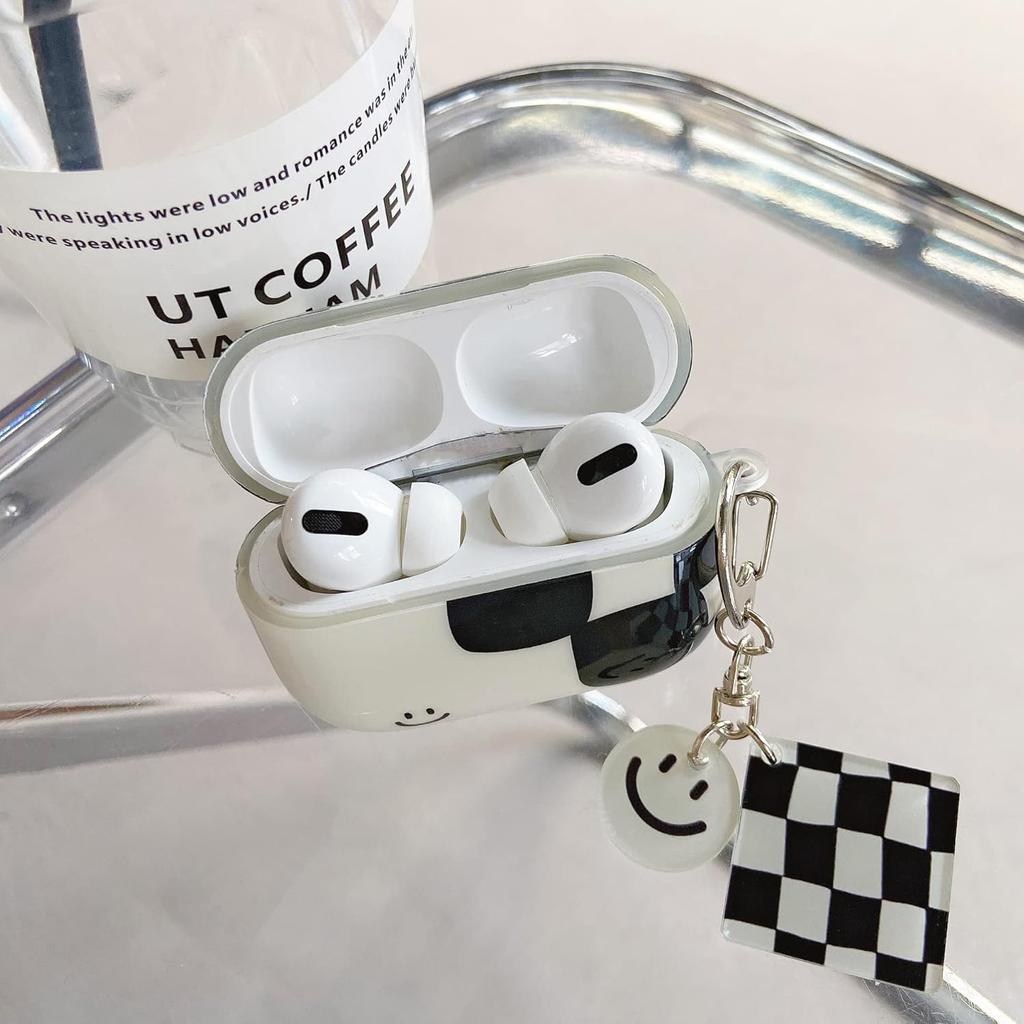 Protective Case for AirPods 1/2, Creative Elegant Art White Black Grid Plaid Smiling Face Soft Silicone TPU Rubber Lightweight Ultra Thin Cover