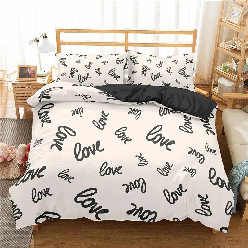 I Love You Duvet Cover Microfiber 2/3 Pcs Bedding Set QueenKingFullTwin Letter Hello Love Quilt Cover for Lovers Girls Spouse