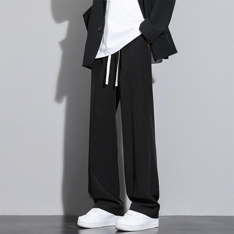 Ice Silk Straight Leg Loose Black Pants Men Summer Daily Sports Business Casual Trousers