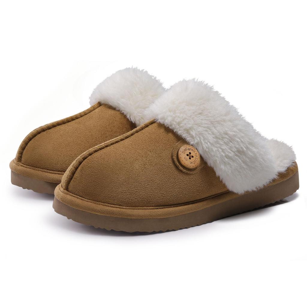 Fashion Crestar Women's Fuzzy House Slippers Winter Fluffy Memory Foam Suede Slippers with Faux Fur Collar Comfort Warm Indoor Slippers