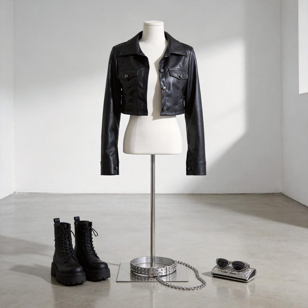 Giacca da Moto Streetwear da Donna con Tessuto Acrilico Spliced e Collo a Polo per l'Autunno