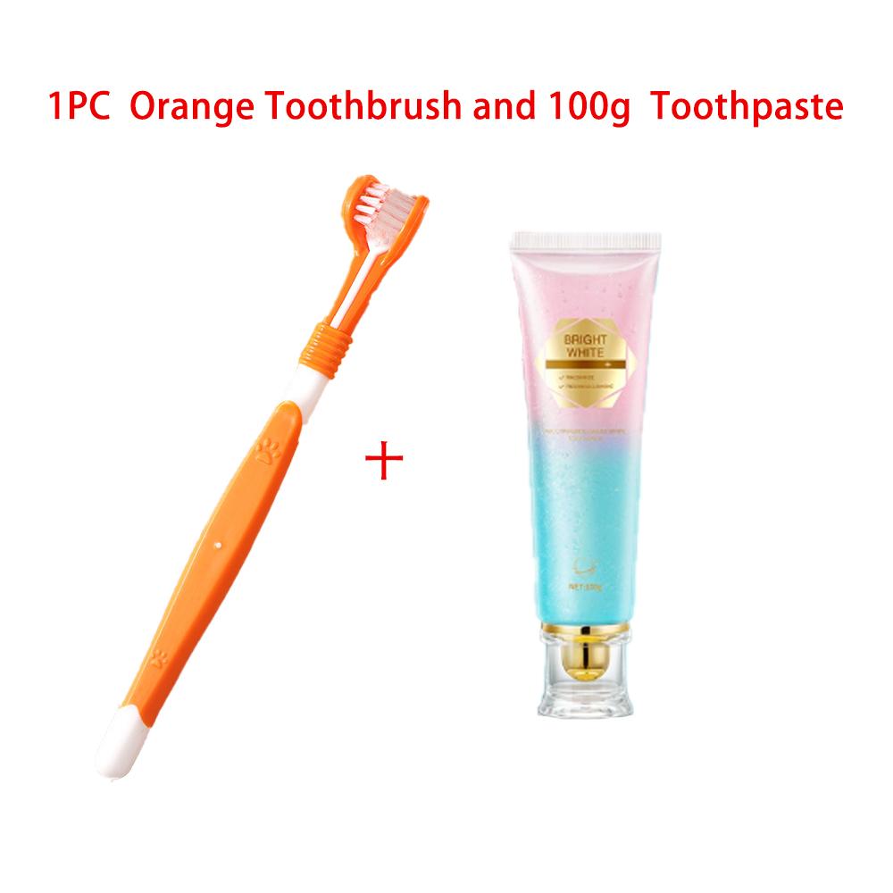 

1PC 3 Sided Dog Toothbrush Triple Head Pet Dental Brush for Small Medium Large Dogs Oral Care Cleaning Tool with 100g toothpaste