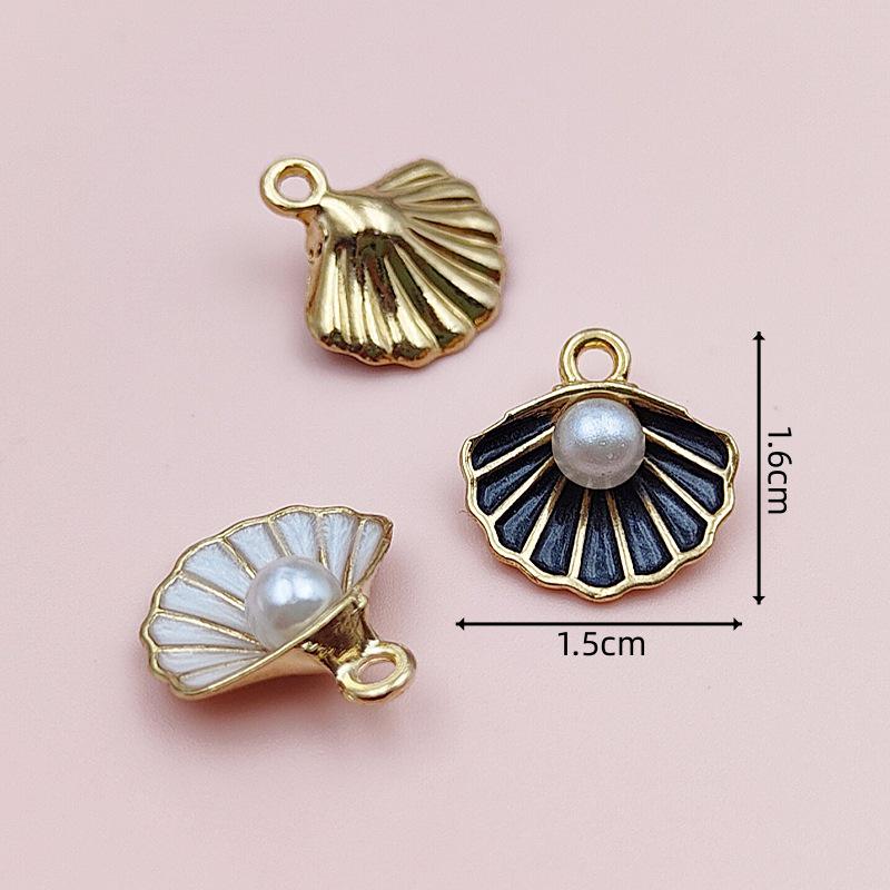 Alloy Color Oil Drop Scallop Pearl Pendant Charm for DIY Necklace and Bracelet Jewelry
