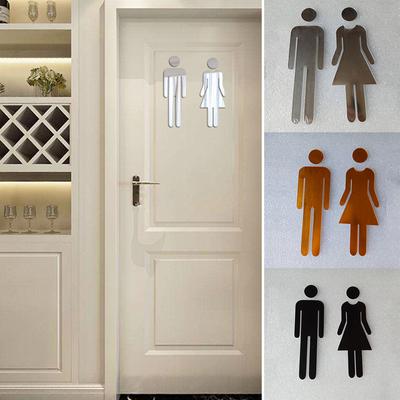 1 Pair Toilet Sign Stickers Self-Adhesive Acrylic Men&Woman WC Door Sign Washroom Signage Sticker Removable Wall Sticker Decor