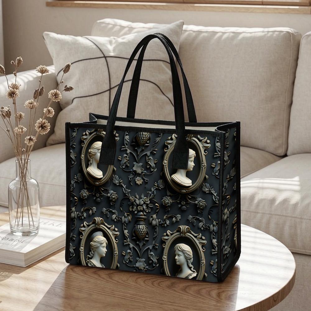 Vintage Cameo Decor Ladies Daily Tote Bag Elegant Classic Shoulder Bag for Women Fashionable Casual Carryall