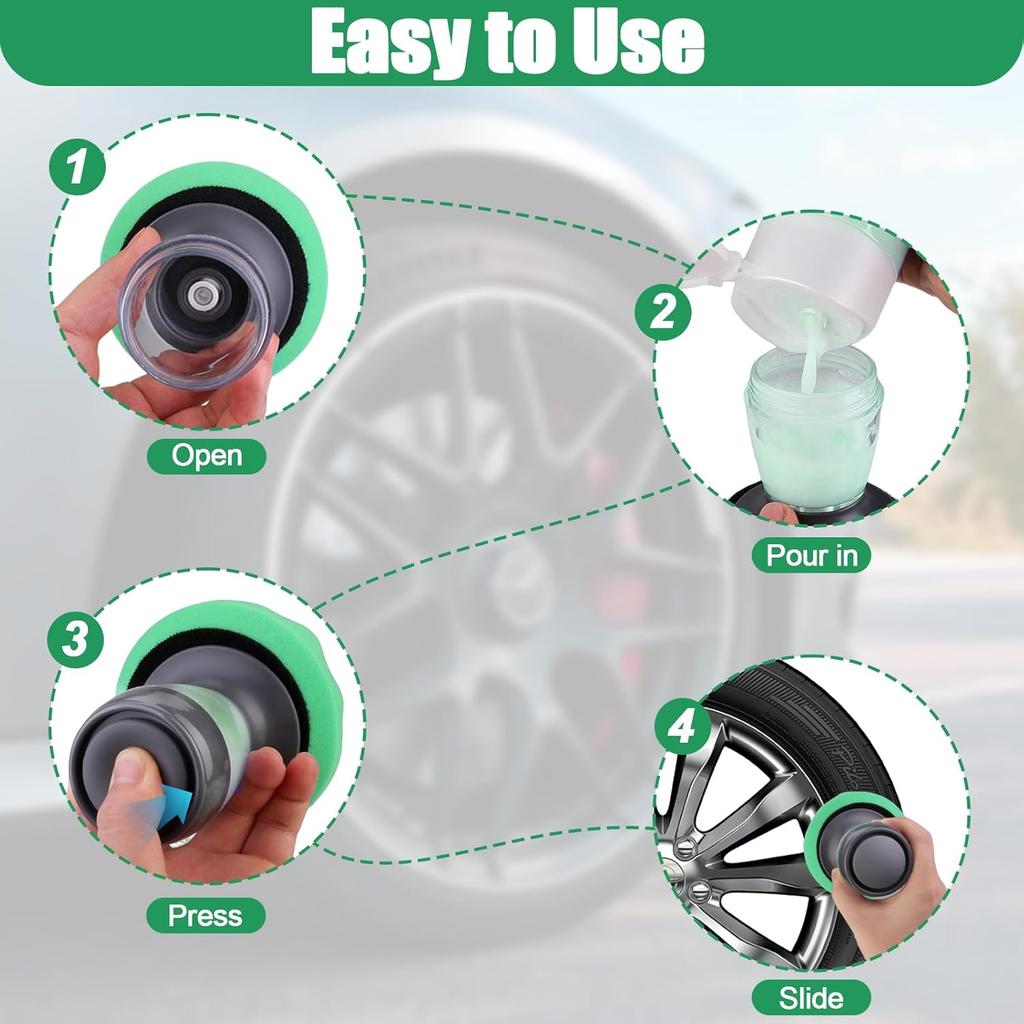 Flow Tire Shine Applicator, Reusable Car & Truck Tire Dressing Applicator, No-Drip Streak-Free Tire Shine Applicator Pad, Car Detailing Foam Sponge
