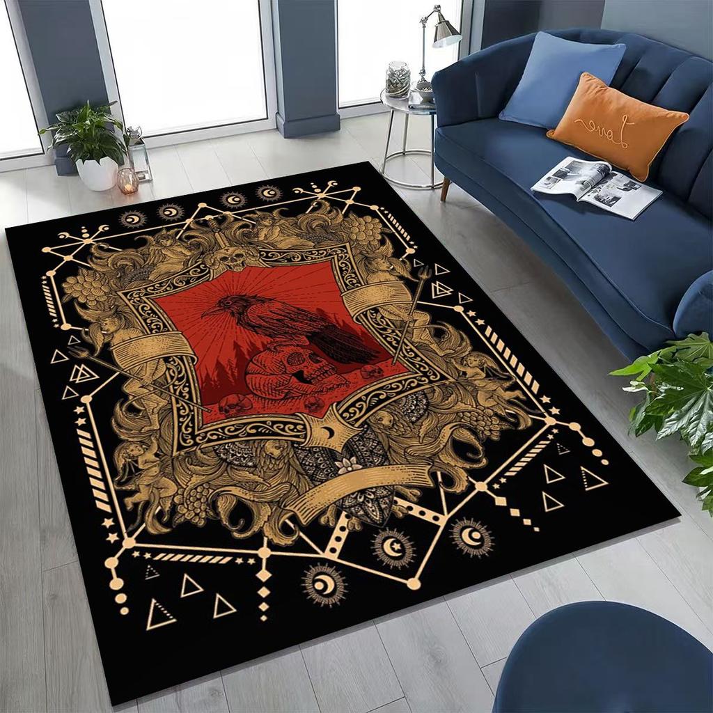 Nordic Viking Warrior Symbol Valhalla Valknut Rune Moto Rug for Bedroom Living Room Sofa Home Doormat Decor,Non-slip Floor Mat