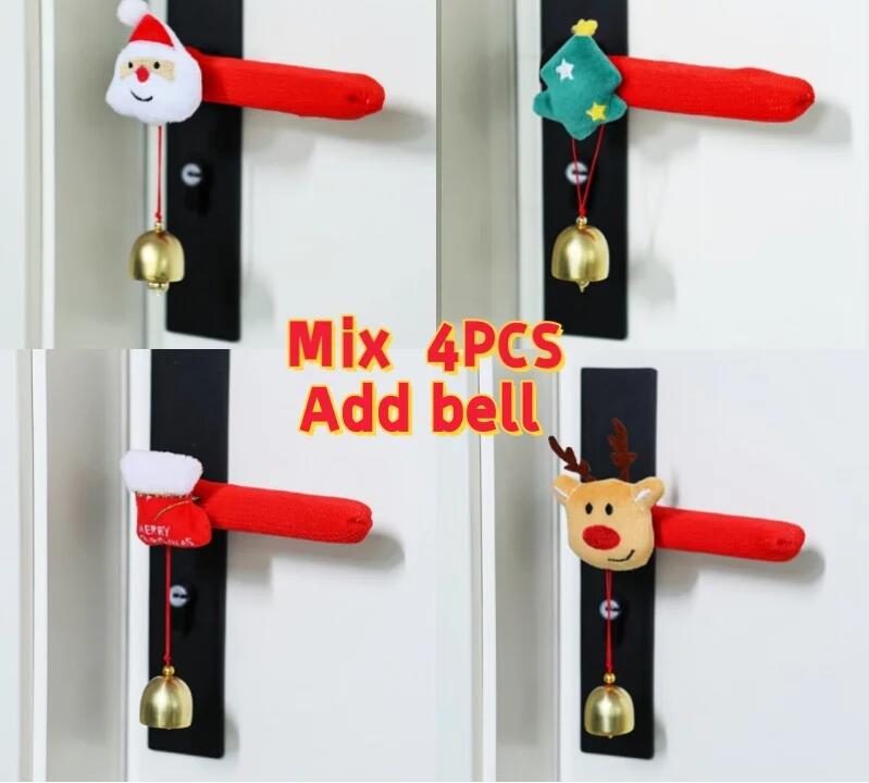Christmas Decorations Door Handle Covers with Hanging Bells Soft Christmas Decors Xmas Pendant For Family Festives Accessories