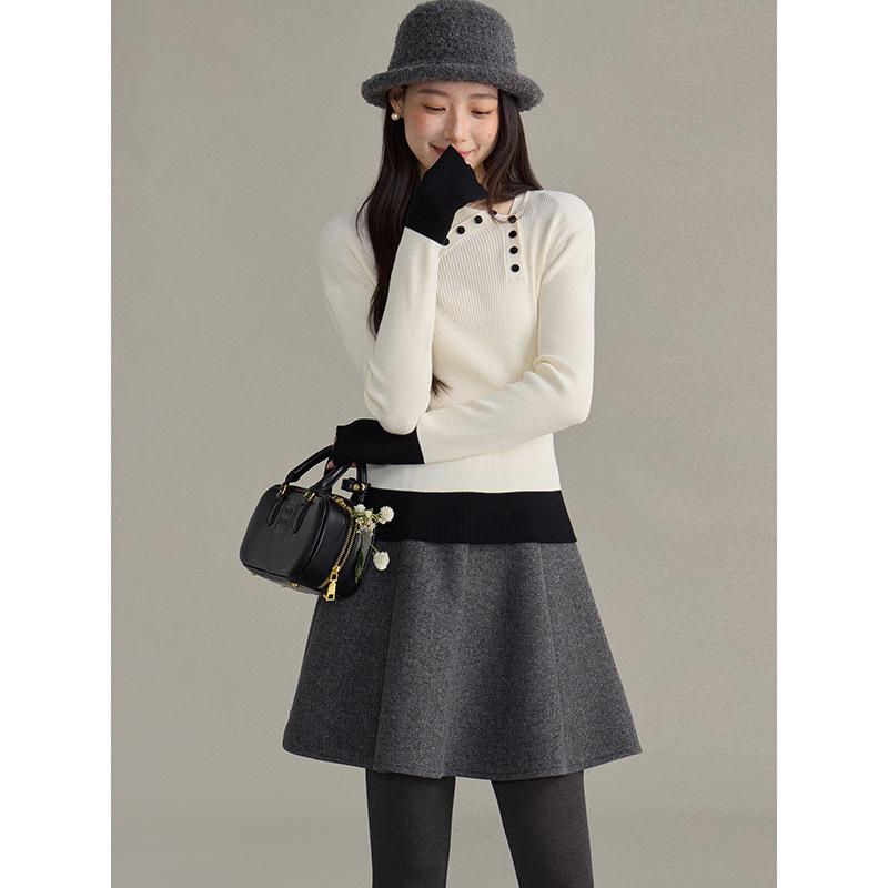 Ge Ming Retro High-Waisted A-Line Winter Skirt, Women s Short Korean Style N0112D Small (85-100 cm)