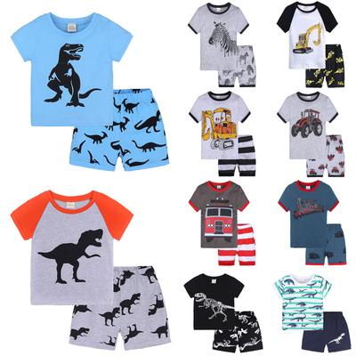 2Pcs Toddler Kids Baby Boys Girls Pajamas Cartoon Print Tops Shorts Outfits Set