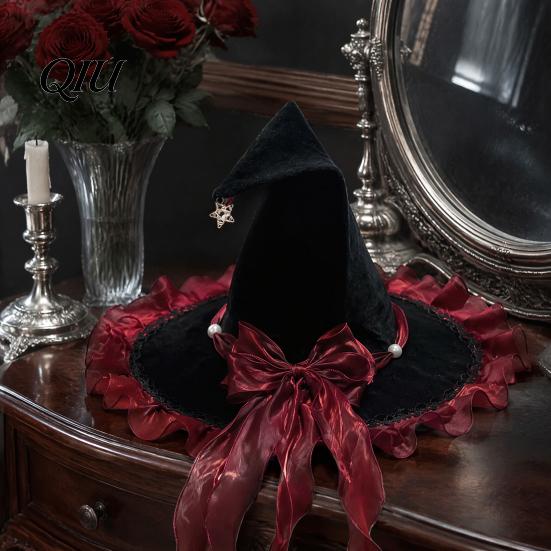 Feiertagsdekoration Halloween Hexenhut mit spitzer Kappe, Langlebiges Polyester-Kostümzubehör, Gartendekoration Schleife für Partys Und Spukhäuser