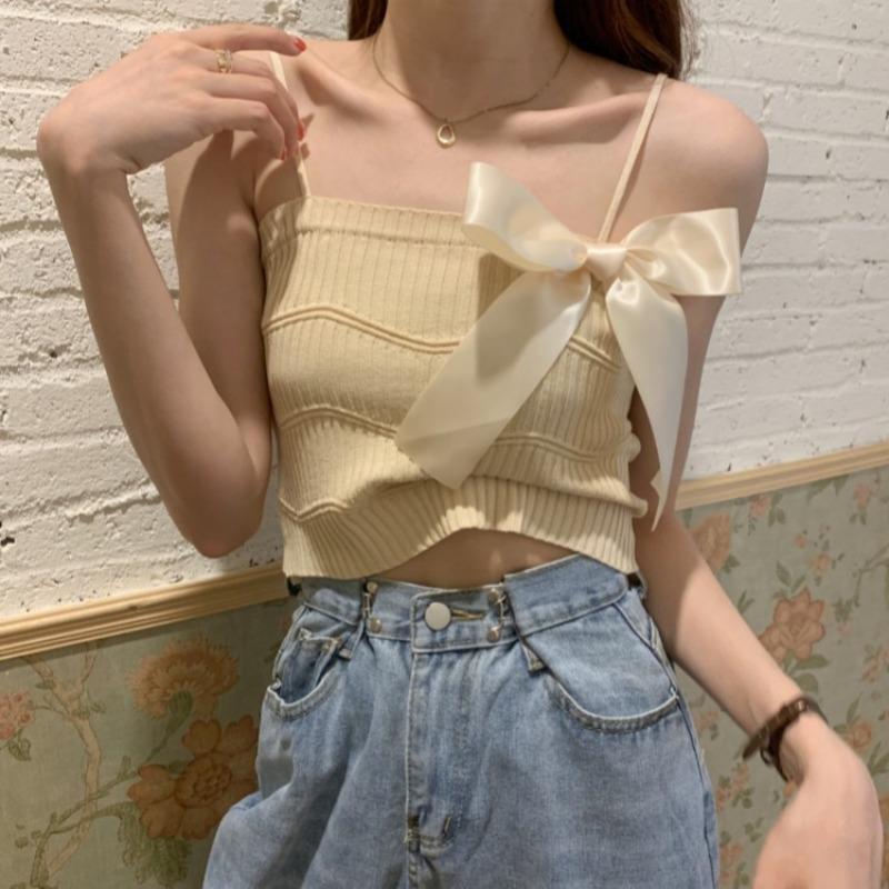 Bow Short Small Halter Vest Women Wear A New Summer Slim-fit Sleeveless Bottom Shirt Top