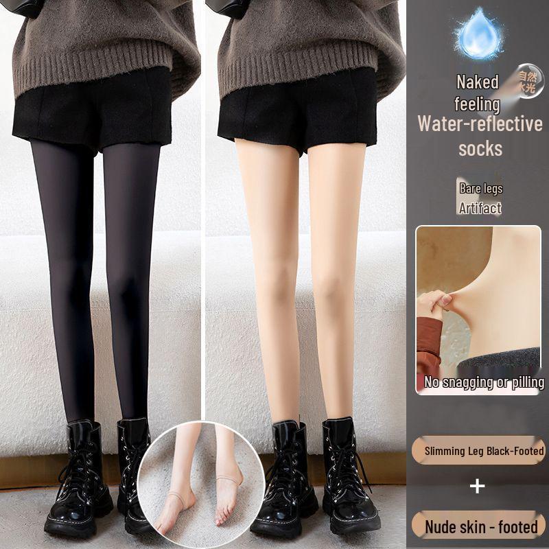 Waterlight High Waist Fleece-Lined Nude Stockings for Women - Thick, Natural Flesh Color Pantyhose for Spring, Autumn, Winter