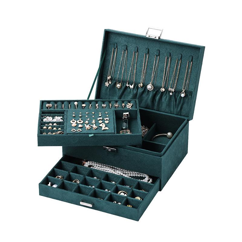 

Шкатулка для украшений, Большой фланелевый, Трехслойная с замком для колец, Коробка для хранения ожерелий, Коробка для хранения украшений, Подарочная коробка. 24*17.5*11.5cm зелёный