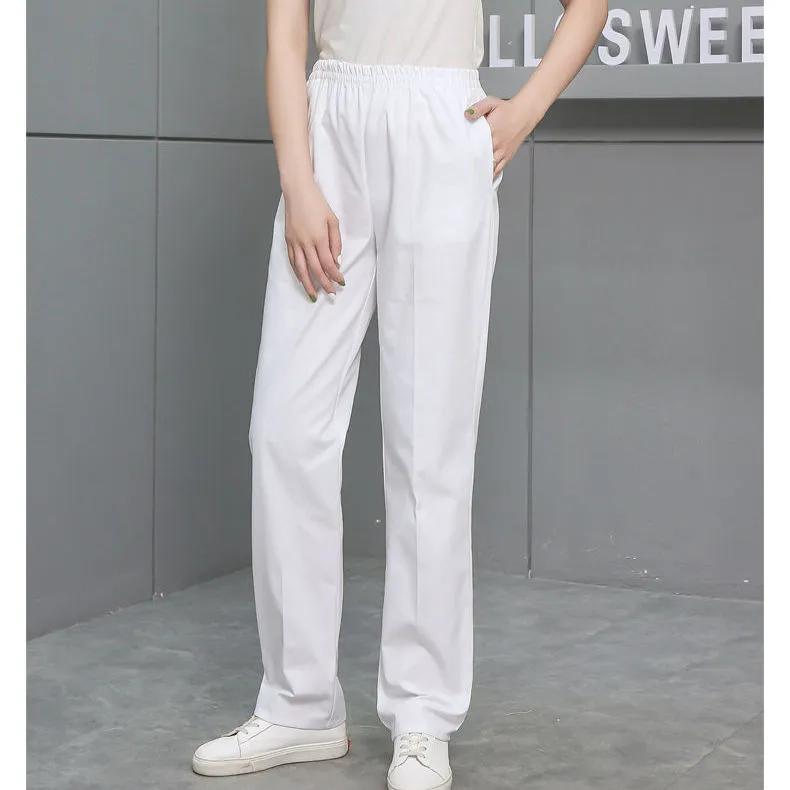 Nurse Pants Women's White Summer Thin Stretch Elastic Waist Plus Size Pants Doctor Work Pants
