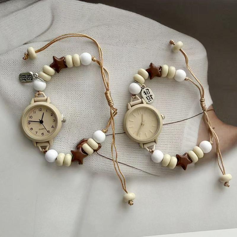 New Vintage Adjustable Beads Strap Watch Alloy Versatile Quartz Bracelet Wristwatch Stylish Ethnic Star Heart Bracelet Student