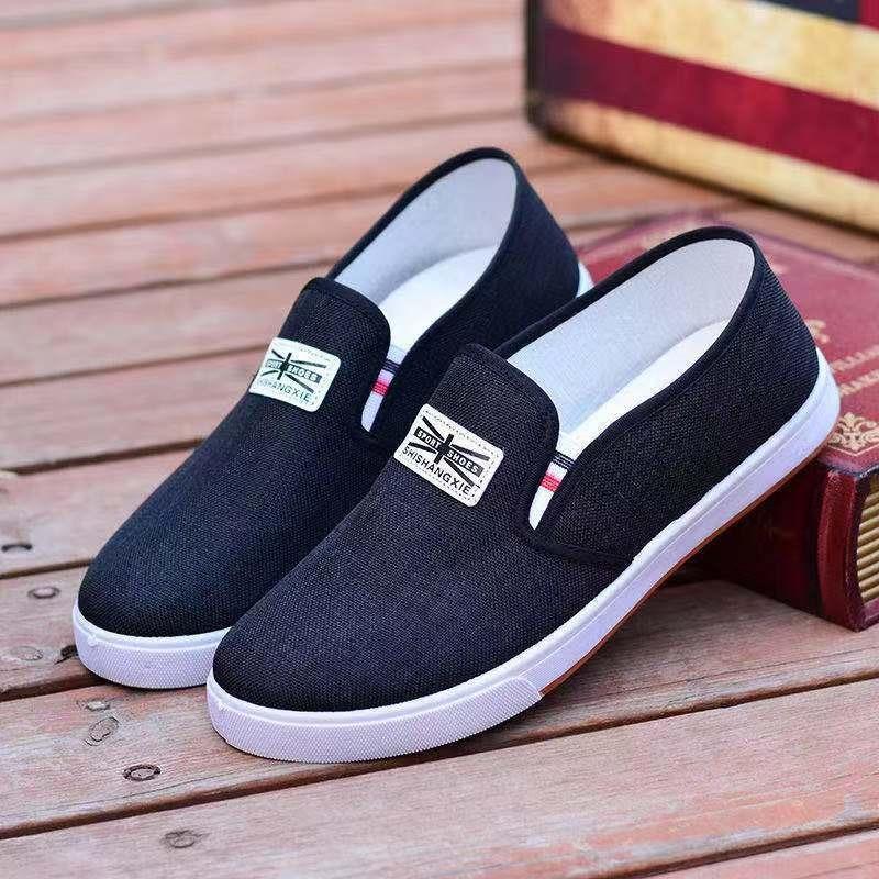 Spring and Autumn Men's Denim Canvas Single Shoes One Pedal Boys' Student Shoes Casual and Comfortable Old Beijing Linen Board Shoes